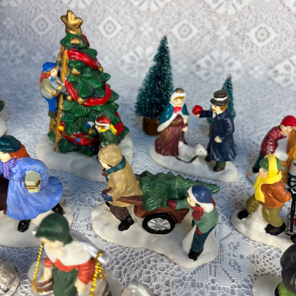 Miniature Christmas Village Figurines Lot1 Porcelain People Animals Trees 15+ Pc
